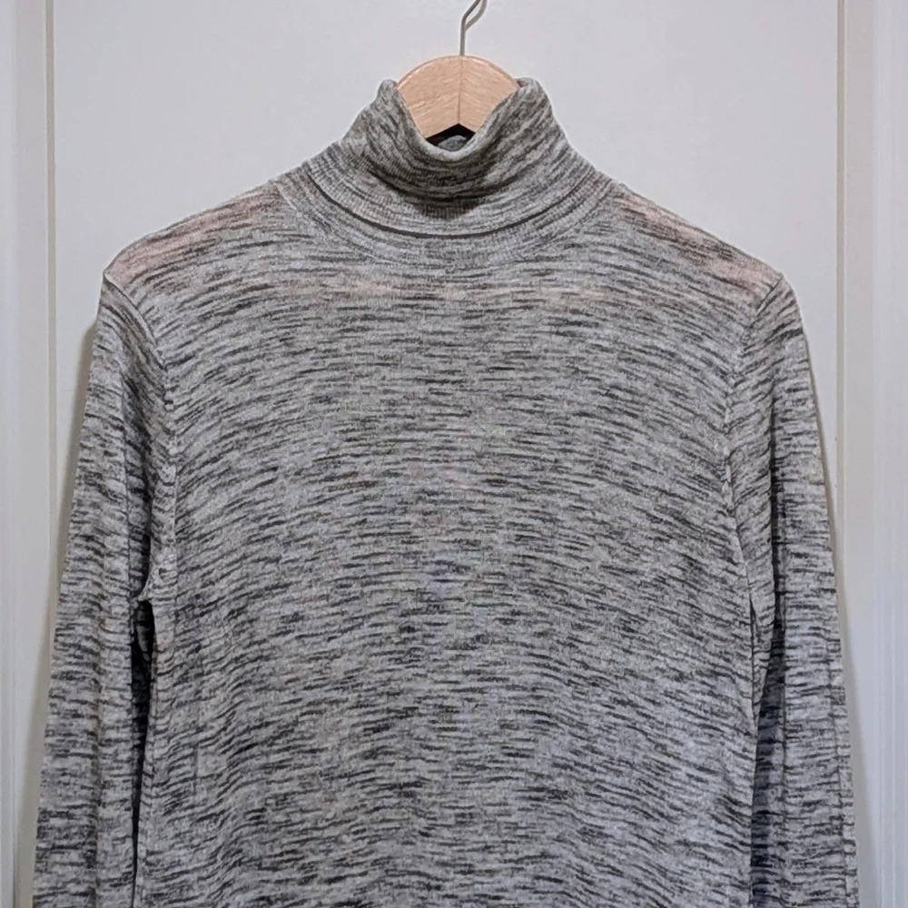 EUC Zara Knit M Cotton Blend Marled Grey Split Hem Turtleneck Longline Sweater - Picture 2 of 4